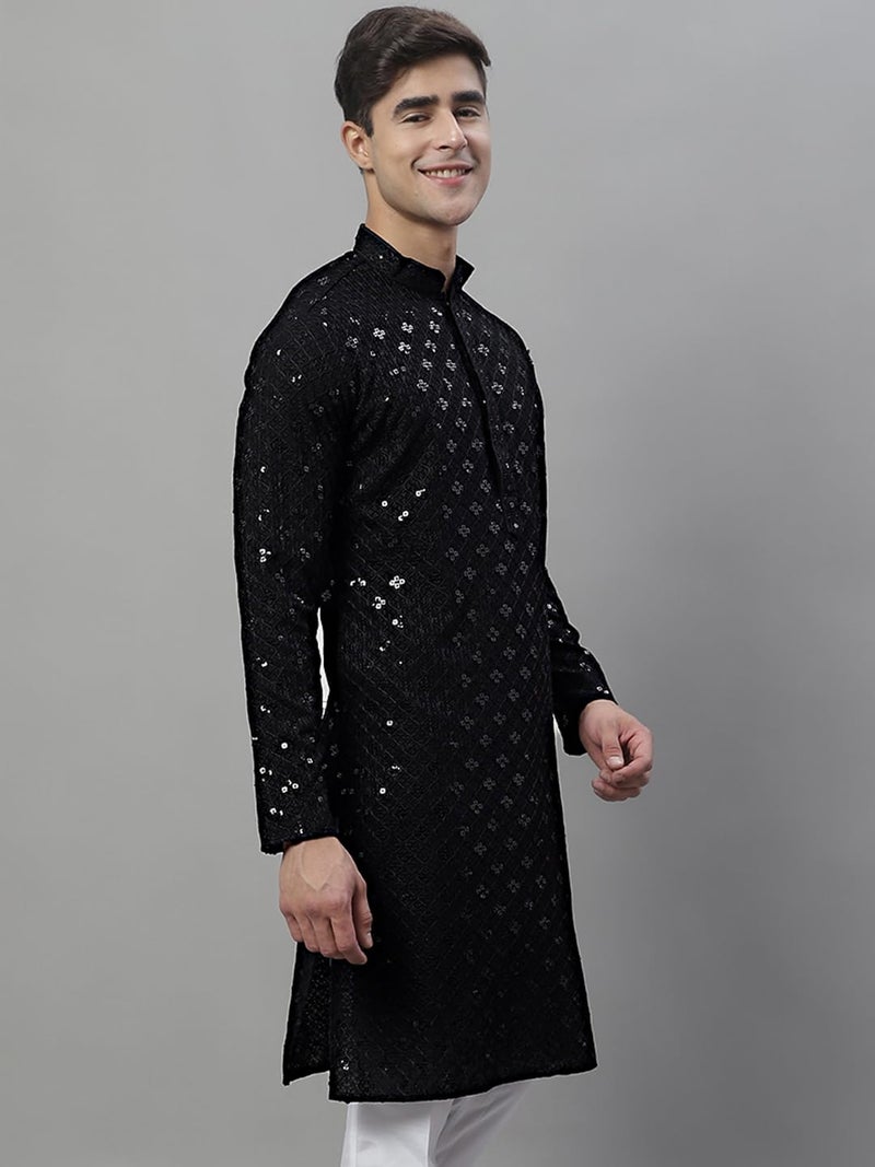 Jompers Men's Chikankari Embroidered and Sequence Kurtas Only (Black, S) - Image 3