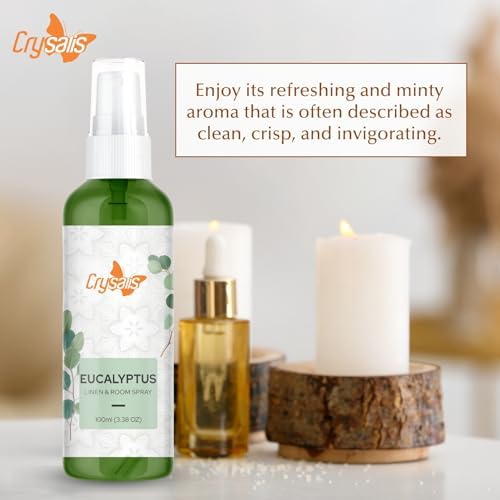 Crysalis Eucalyptus Linen And Room Spray Air Freshener | Long Lasting Aromatic Scent | Made With Essential Oils Fresh and Revitalizing Aroma - 100ml / 3.38 fl oz - Image 3