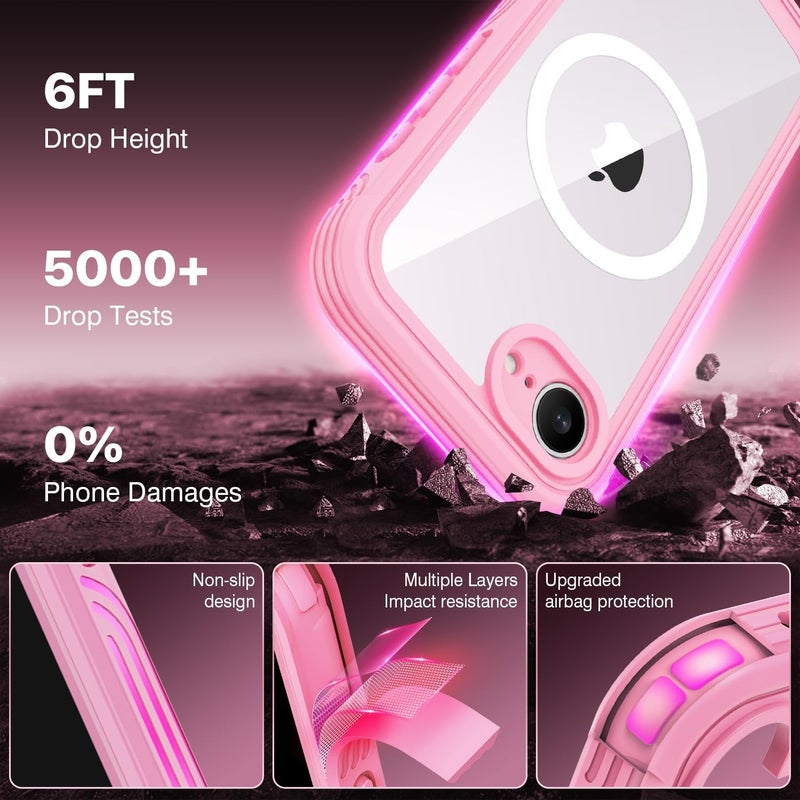 CENHUFO Compatible with iPhone 16e Case Built-in Glass Screen Protector,Fits for Magsafe,360 Full Body Shockproof Protective Phone Case for iPhone 16e 6.1 Inch -Pink Heat resistant - Image 4