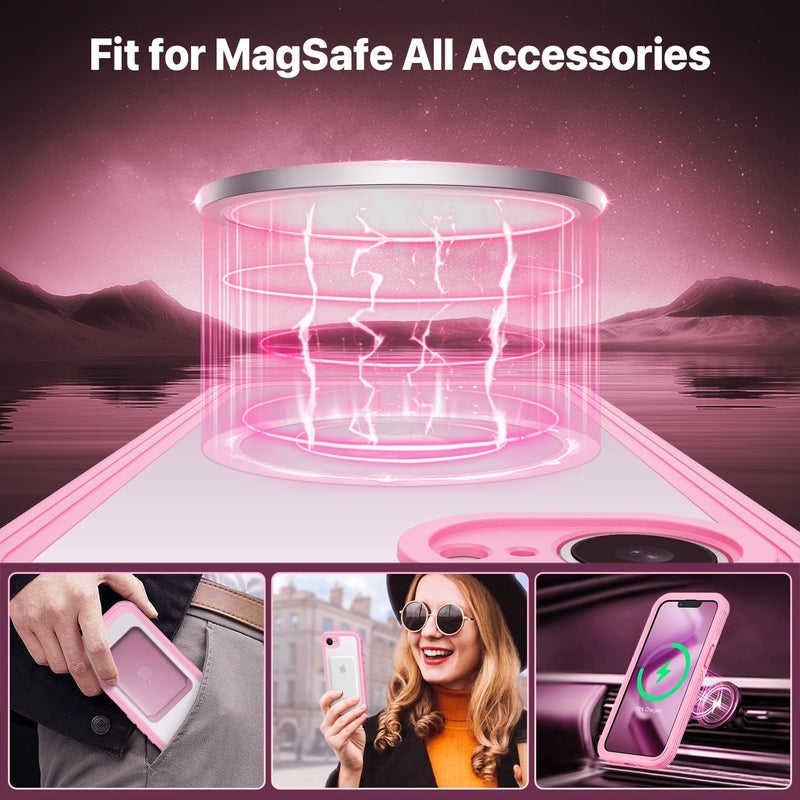 CENHUFO Compatible with iPhone 16e Case Built-in Glass Screen Protector,Fits for Magsafe,360 Full Body Shockproof Protective Phone Case for iPhone 16e 6.1 Inch -Pink Heat resistant - Image 5