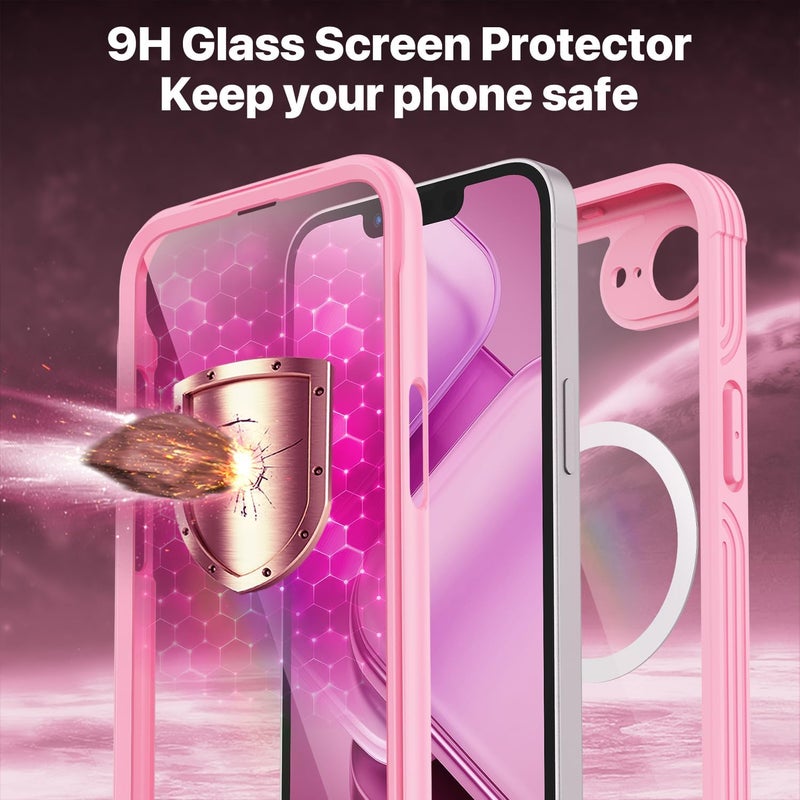 CENHUFO Compatible with iPhone 16e Case Built-in Glass Screen Protector,Fits for Magsafe,360 Full Body Shockproof Protective Phone Case for iPhone 16e 6.1 Inch -Pink Heat resistant - Image 3