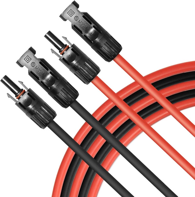 PHITUODA 10 قدم أسود + أحمر 10AWG (6 مم²) كابل تمديد لوحة شمسية، كابل محول شمسي مع موصل ذكر وأنثى - مجموعة من 2 - Image 1