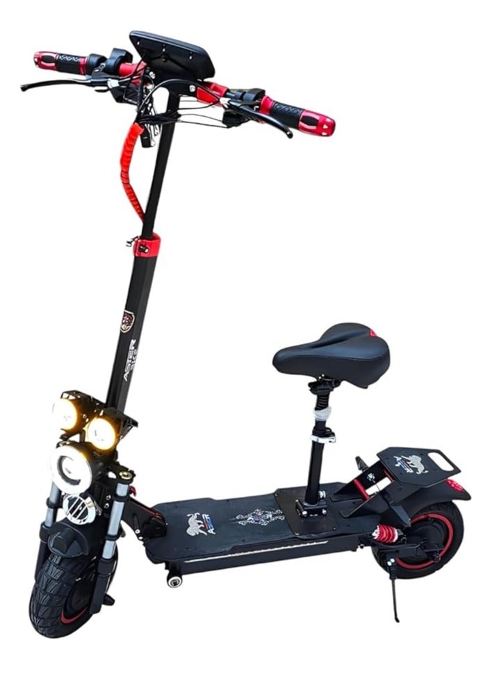 Q5 Pro Dual Motor Electric Scooter - 2000W Each Motor | 48V 18Ah Battery | Digital Display Meter | Dual Suspension Front & Back | Removable Seat & Back Support Stand | Includes Free Gifts: Helme