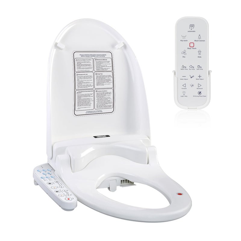 KERDE 08 Smart Electric Bidet Toilet Seat with Warm Air Dryerâ€‹ Heated Adjustable Warm Water Seat Temperature Self-Cleaning Nozzle Easy Installation for Most Toilets Elongated (Remote+Armrest) - Image 1