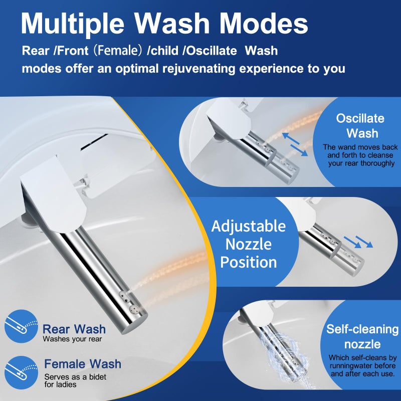 KERDE 08 Smart Electric Bidet Toilet Seat with Warm Air Dryerâ€‹ Heated Adjustable Warm Water Seat Temperature Self-Cleaning Nozzle Easy Installation for Most Toilets Elongated (Remote+Armrest) - Image 2