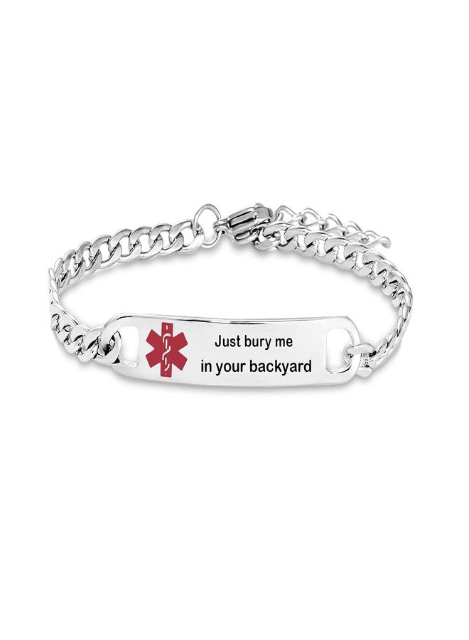 MiiFort Humor Funny Just Bury Me In Your Backyard Medical Alert ID Style Bracelets for Men Women Adjustable Chain Link