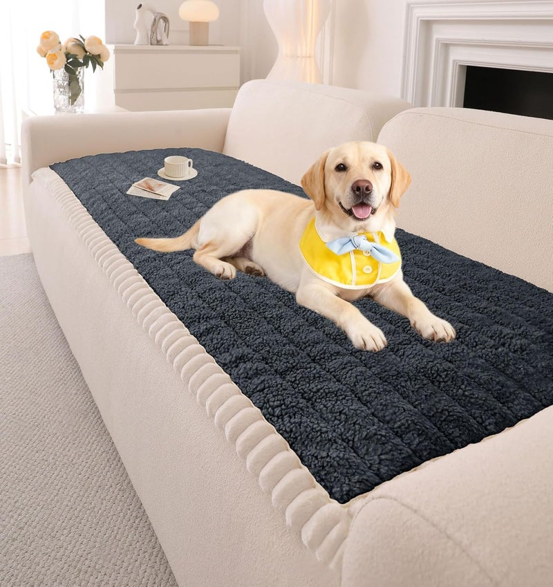 OTOB Sofa Covers for 3 Cushion Couch Washable, All Seasons Fuzzy Non Slip Kids & Pet Friendly Dog Bed Mats Couch Cover, Soft Plush Sofa Slipcovers Furniture Protector (Dark Gray, 27.6" x 70.9'') - Image 1