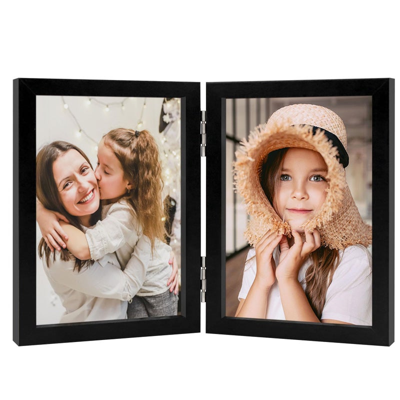 ORIVAN 3.5x5 Double Picture Frames Hinged Folding Photo Frames Vertical Stand Frames (Black) - Image 1