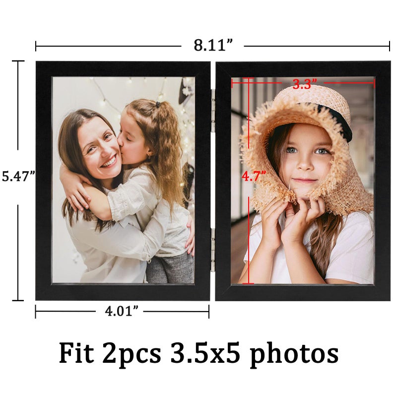 ORIVAN 3.5x5 Double Picture Frames Hinged Folding Photo Frames Vertical Stand Frames (Black) - Image 3
