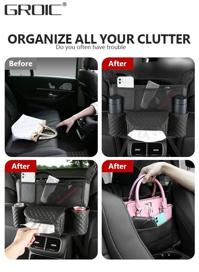GROIC - Car Purse Holder Between Seats,Car Handbag Holder for Front Seat,Large Capacity Automotive Car Organizers Between Seats for Phones Documents Cups and More - Image 1