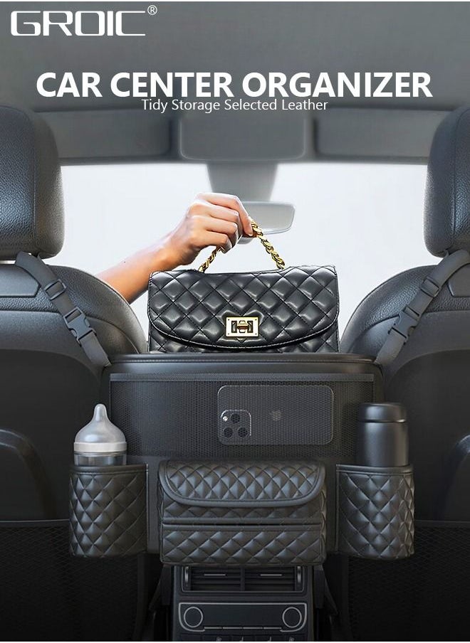 GROIC - Car Purse Holder Between Seats,Car Handbag Holder for Front Seat,Large Capacity Automotive Car Organizers Between Seats for Phones Documents Cups and More - Image 1