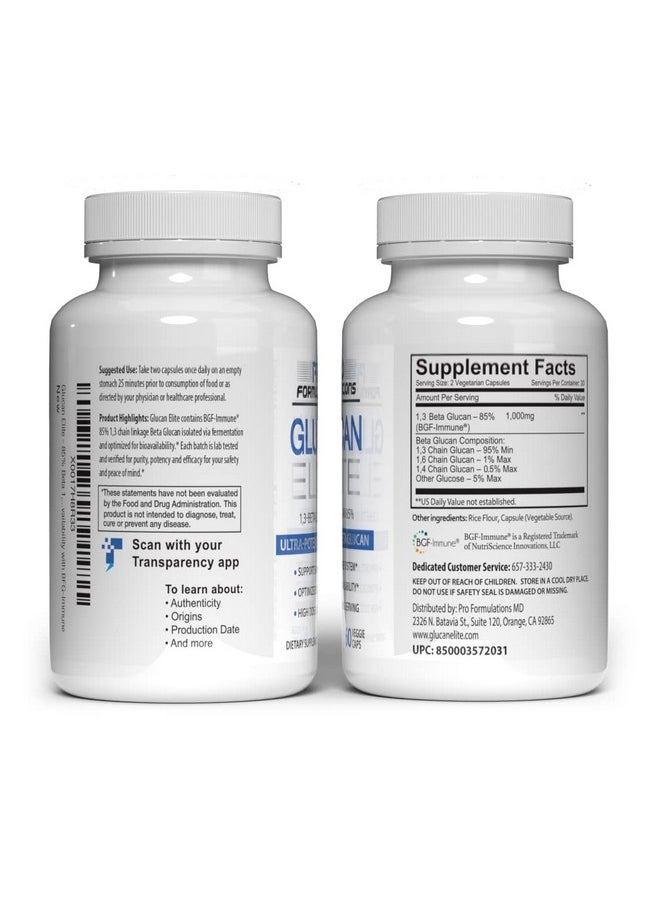 Pro Formulations MD - Glucan Elite 85% Beta 13D Glucan 500Mg 60 Vcaps Ultrapotency Beta Glucan Highest Bioavailability With Bgfimmune Superior Immune System Support - Image 1