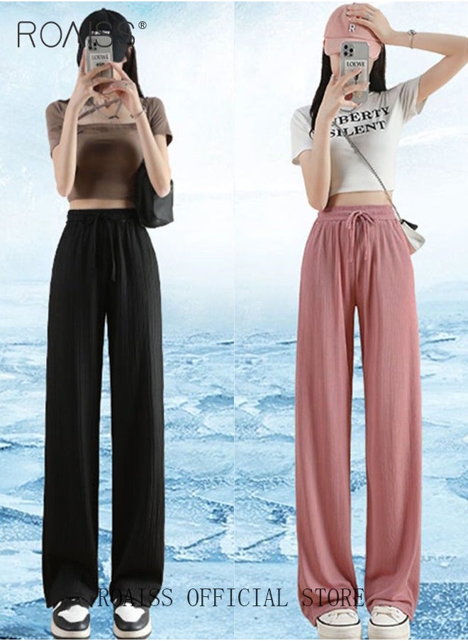 2 Piece Ice Silk Wide Leg Pants for Women Soft Trousers Ladies Mom' Long Pants Casual Plain New Arrival Trendy Straight Baggy Spring Summer Ladies Daily Outfit Clothes - pzsku/ZF0AEEAC1A708AE785ECDZ/45/_/1721888694/b7c0e07e-17f2-41b3-b373-9dec155043dc