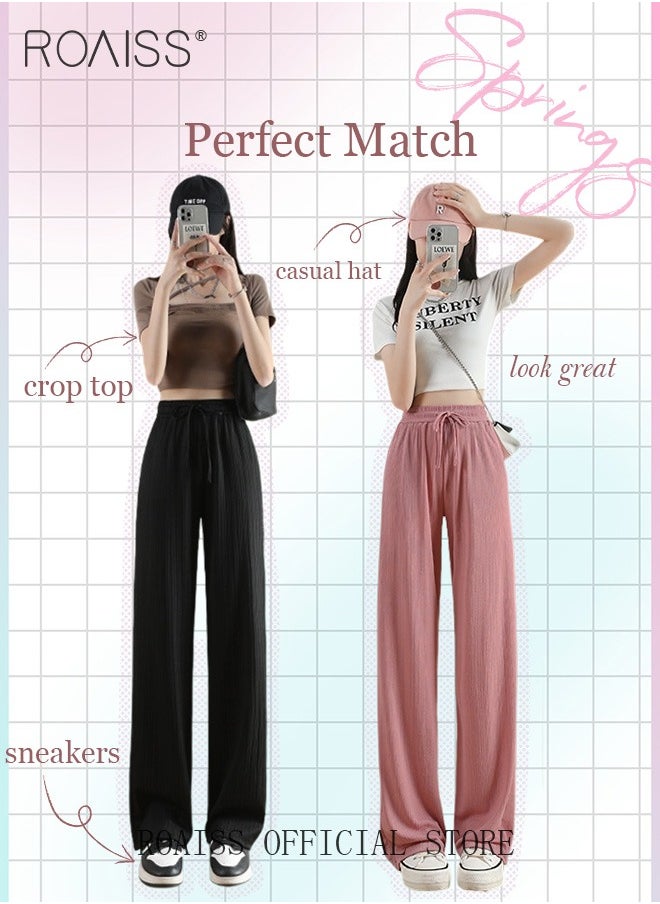 2 Piece Ice Silk Wide Leg Pants for Women Soft Trousers Ladies Mom' Long Pants Casual Plain New Arrival Trendy Straight Baggy Spring Summer Ladies Daily Outfit Clothes - pzsku/ZF0AEEAC1A708AE785ECDZ/45/_/1739764373/b3c1ee68-71b5-4b45-83e5-085f0c6a9663