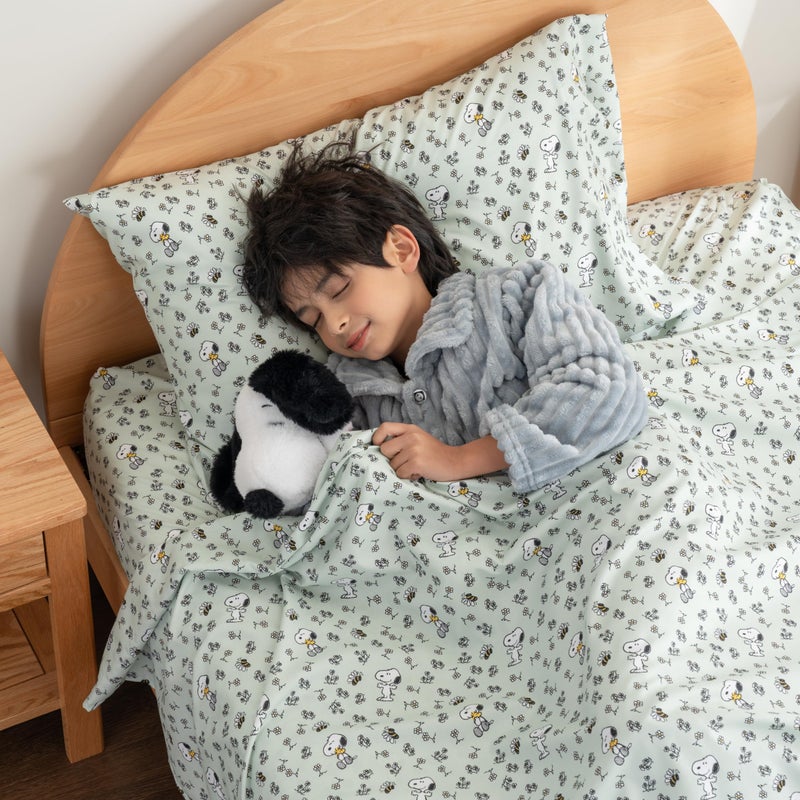 Berkshire Blanket Berkshire Blanket Peanuts Kids Sheet Set Twin Size - 3 Pieces Cute Character Snoopy Printed Soft Microfiber Bed Sheets Mini Snoopy & Woodstock New Flower and Bees Sage  - Image 2