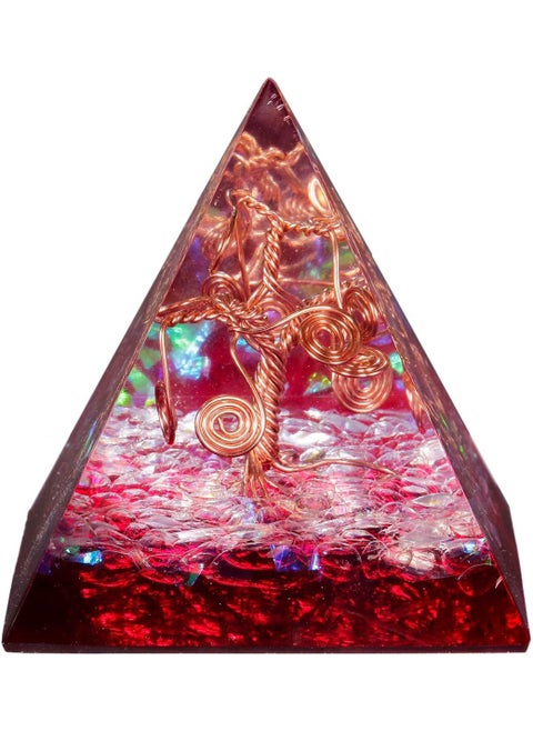 SUNYIK Handmade Tree of Life Orgone Pyramid Energy Generator, Chip Rock Quartz Chakra Healing Crystal Point for Protection Meditation Yoga 2" Red