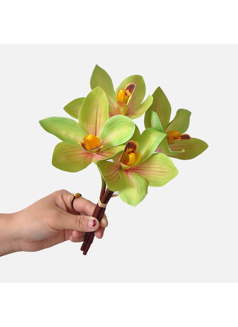 Generic 1 x 5 pcs 4-Head Silk Orchid Artificial Wedding Bouquet Green 