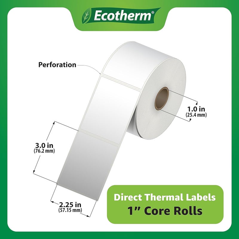 Ecotherm 2.25" x 3" Thermal Labels | 4 Rolls | 2100 Labels | fits Zebra, Munbyn, Rollo, Godex, Arkscan, iDPRT, Offnova Thermal Label Printers and More | Blank White Adhesive Stickers by - Image 3