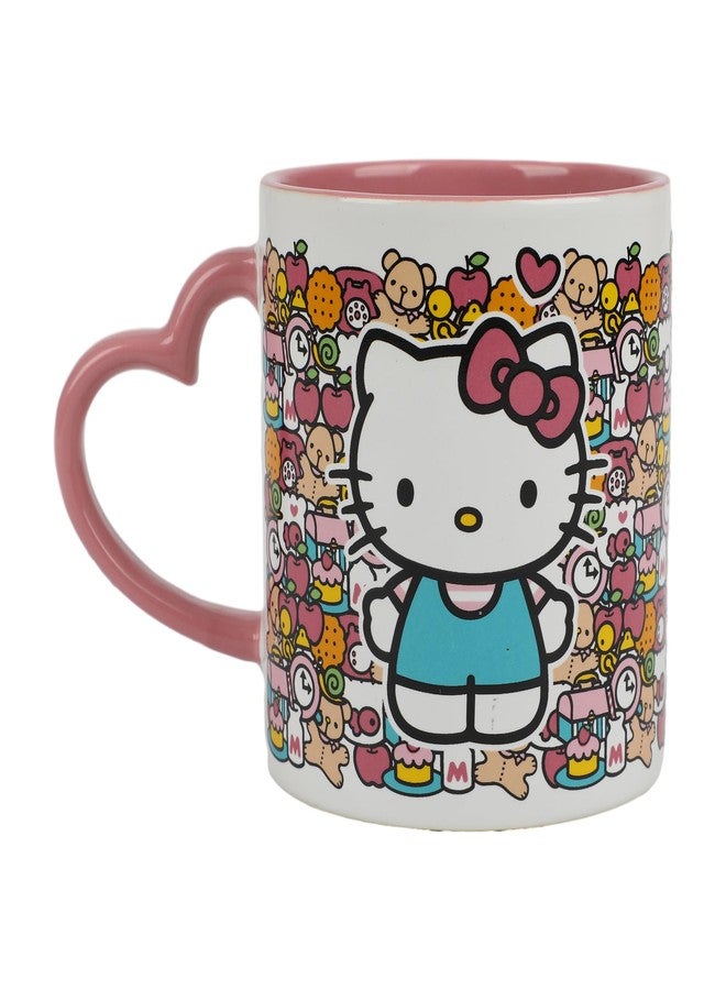 Bioworld Hello Kitty Mug with Pink Heart Shaped Handle - 16oz Ceramic Mug - Image 1