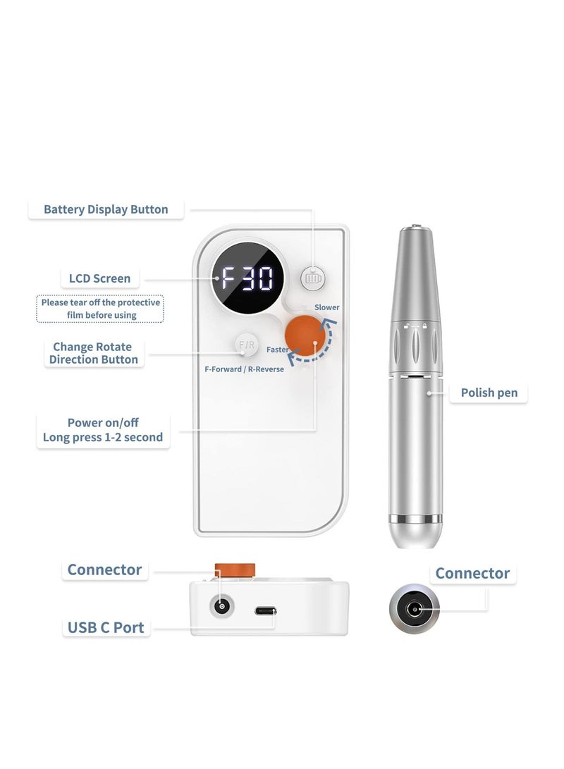 سيوسي ملف الأظافر الكهربائية المهنية مسمار الحفر ، الاكريليك مسمار الحفر المحمولة ، 30000rpm قابل للتعديل سرعة مانيكير الكهربائية مجموعة ، صالون تجميل المنزل استخدام - Image 5