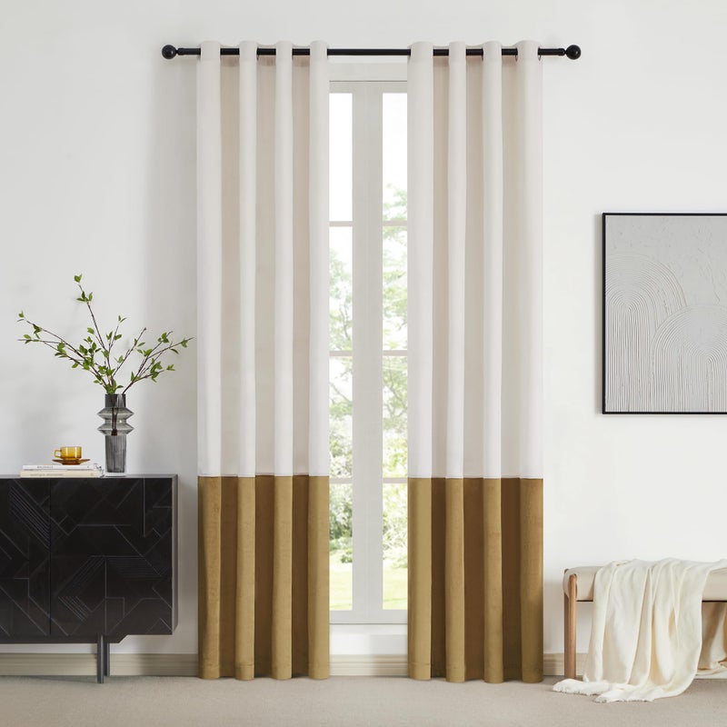 BULBUL Cream 100% Full Blackout Velvet Curtains,84 inches Long Ivory Gold Modern Liner Curtains Thermal Drapes Panels for Living Room Bedroom Grommet Set of 2 - Image 4