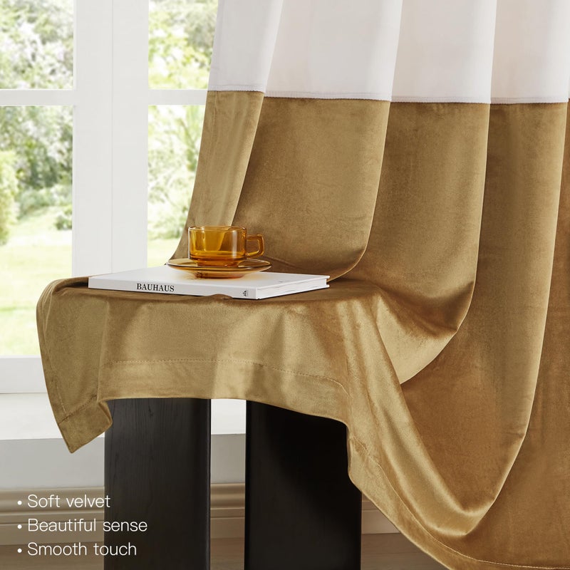 BULBUL Cream 100% Full Blackout Velvet Curtains,84 inches Long Ivory Gold Modern Liner Curtains Thermal Drapes Panels for Living Room Bedroom Grommet Set of 2 - Image 5