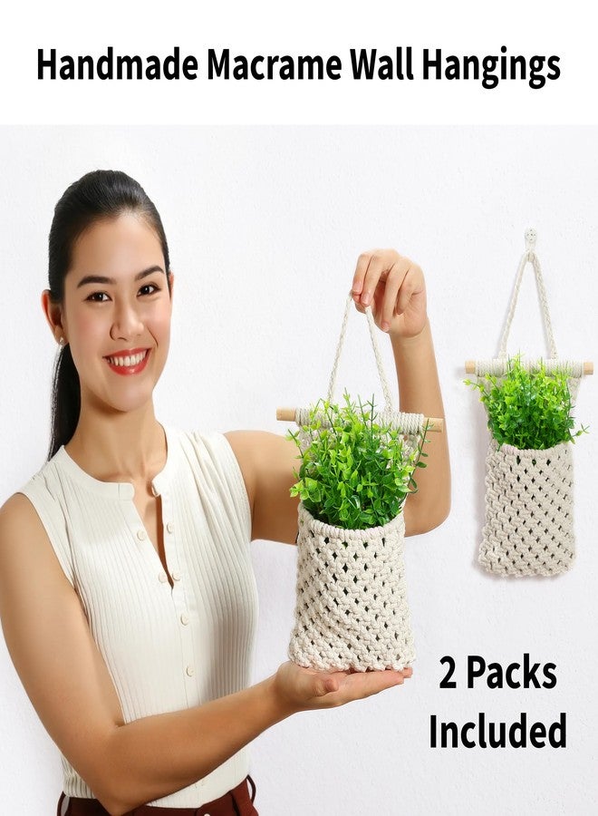 Shineloha 2 Packs Macrame Wall Planters with Artificial Eucalyptus | Macrame Plant Hanger, Wall Plant Holders for Boho, Bathroom, Bedroom & Wall Hanging Decor - Image 4