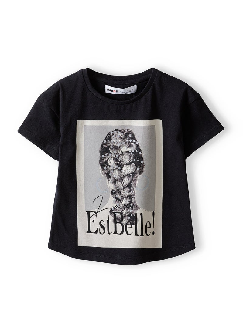 مينوتي تيشيرت بناتي بأكمام قصيرة وتفاصيل لامعة - Image 1