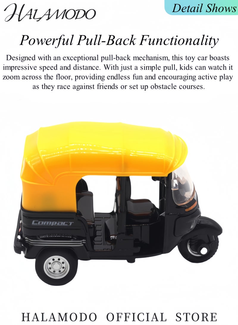 هالامودو ألعاب شاحنة سيارة للأطفال، لعبة دراجة ثلاثية العجلات، لعبة سيارة توك توك من سبائك عالية المحاكاة، لعبة عربة ريكشا آلية، لعبة شاحنات مصبوبة، لعبة مركبة للأطفال، هدايا - Image 4