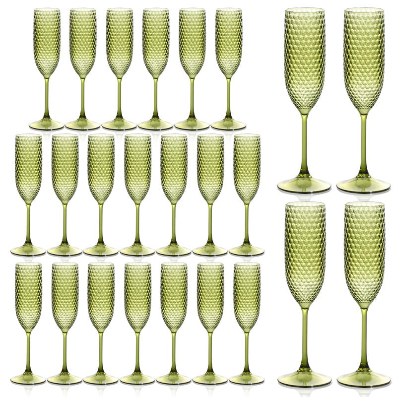 SKLENICE Plastic Champagne Flutes Champagne Glasses Unbreakable Wedding Toasting Glasses Reusable Diamond Wine Glasses Crystal Clear Party Wine Cups Vintage Drinking Glasses 5.5 OZ for Wedding (24, Green) - Image 1