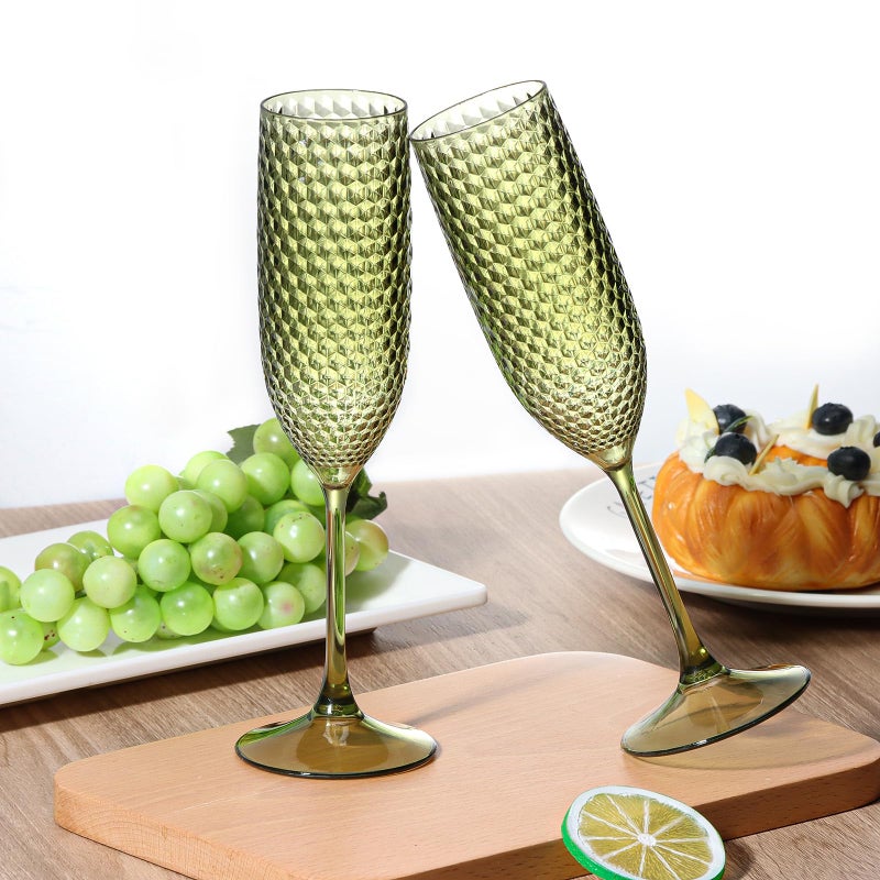 SKLENICE Plastic Champagne Flutes Champagne Glasses Unbreakable Wedding Toasting Glasses Reusable Diamond Wine Glasses Crystal Clear Party Wine Cups Vintage Drinking Glasses 5.5 OZ for Wedding (24, Green) - Image 5