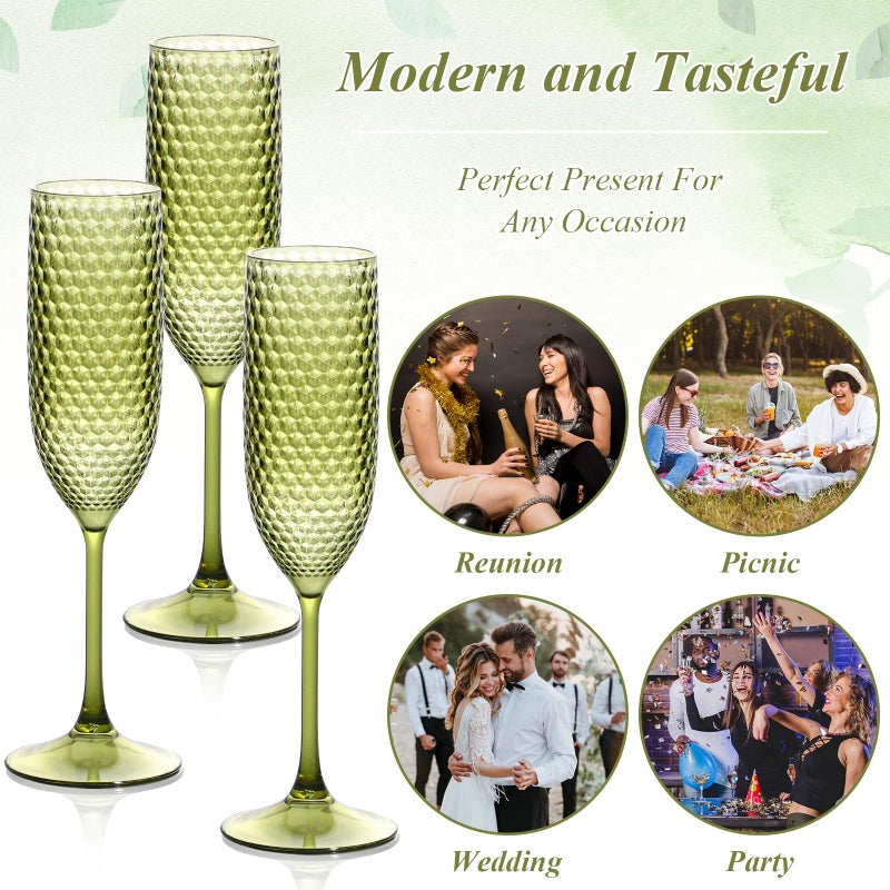 SKLENICE Plastic Champagne Flutes Champagne Glasses Unbreakable Wedding Toasting Glasses Reusable Diamond Wine Glasses Crystal Clear Party Wine Cups Vintage Drinking Glasses 5.5 OZ for Wedding (24, Green) - Image 4