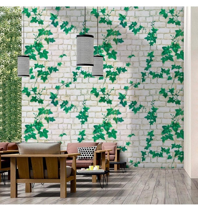 WALL STICKERS DIY DECALS WALLPAPER (45 CM X 10 M) 3D BRICK IVY VINE SELF ADHESIVE PVC VINYL, VINE WHITE
