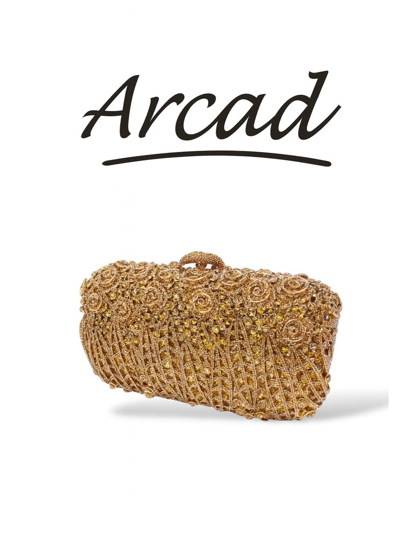 أركاد حقيبة سهرة نسائية من أركاد مزينة بالكريستال مع سلسلة – ذهبي - Image 2