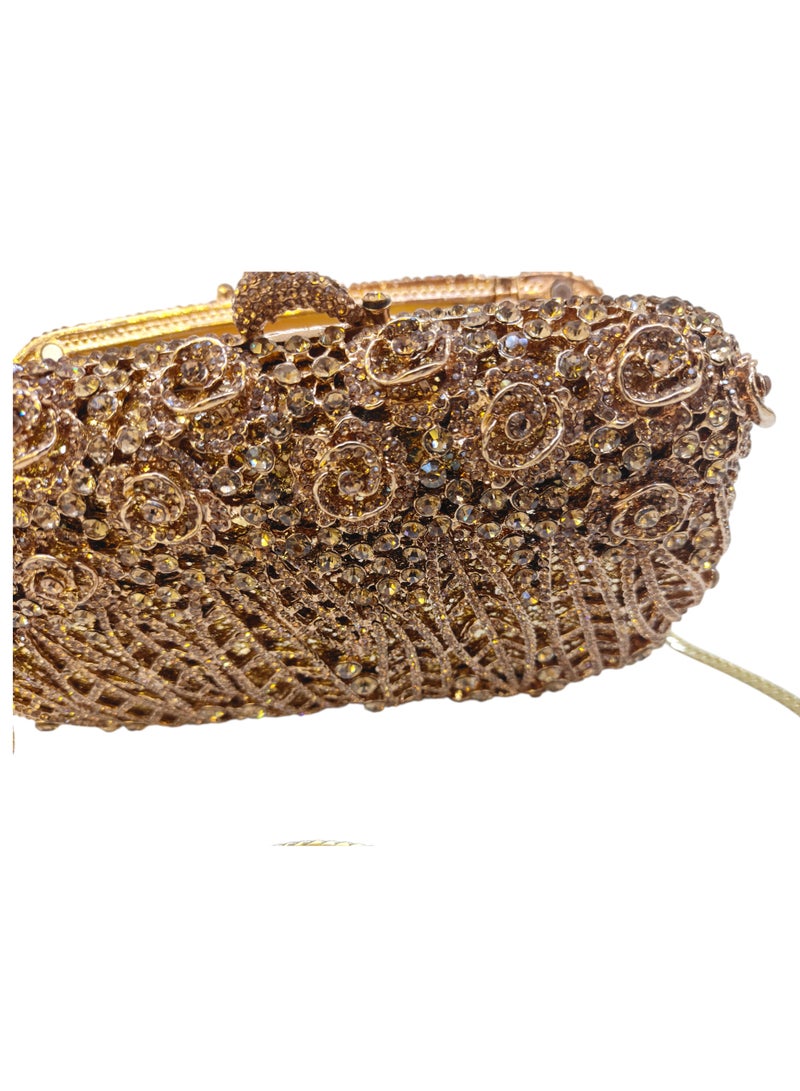 أركاد حقيبة سهرة نسائية من أركاد مزينة بالكريستال مع سلسلة – ذهبي - Image 5
