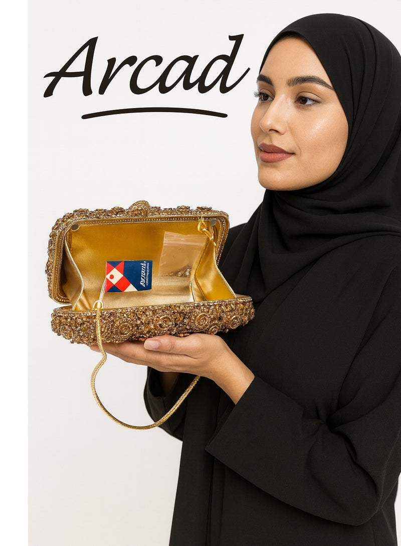 أركاد حقيبة سهرة نسائية من أركاد مزينة بالكريستال مع سلسلة – ذهبي - Image 3