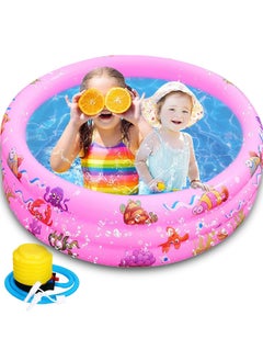 Swimming Pools for Kids, Round Inflatable Swimming Pool, Portable Children Cartoon Ocean Pool with Little Pump,Kiddie Paddling Pool for Home Outdoor(Pink)
