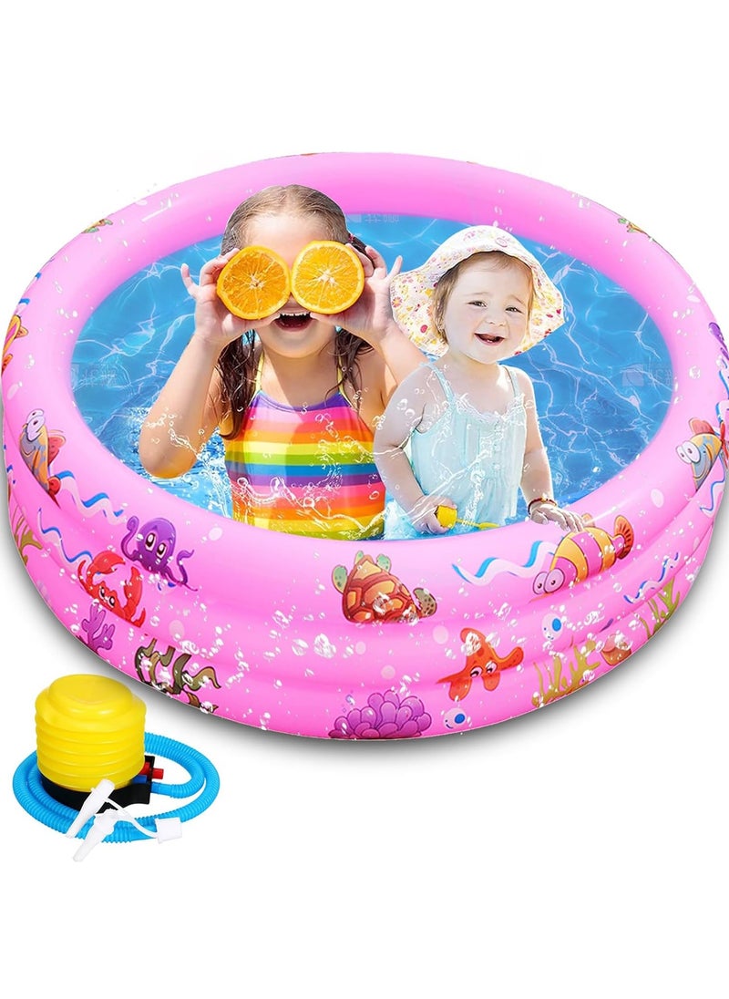 Yoawllty - Swimming Pools for Kids, Round Inflatable Swimming Pool, Portable Children Cartoon Ocean Pool with Little Pump,Kiddie Paddling Pool for Home Outdoor(Pink) - Image 1