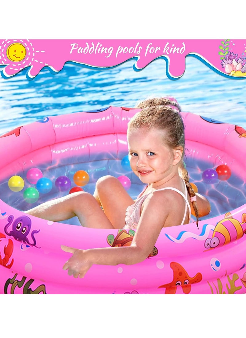 Yoawllty - Swimming Pools for Kids, Round Inflatable Swimming Pool, Portable Children Cartoon Ocean Pool with Little Pump,Kiddie Paddling Pool for Home Outdoor(Pink) - Image 1