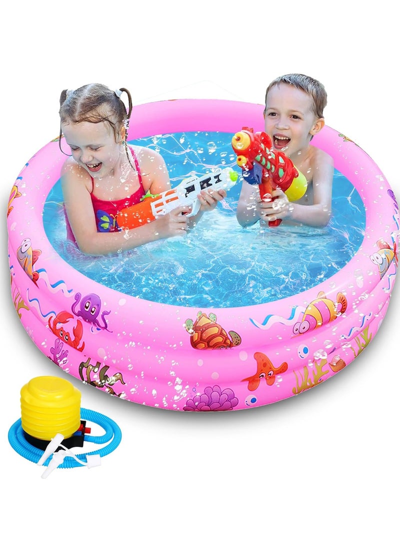 Yoawllty - Swimming Pools for Kids, Round Inflatable Swimming Pool, Portable Children Cartoon Ocean Pool with Little Pump,Kiddie Paddling Pool for Home Outdoor(Pink) - Image 1