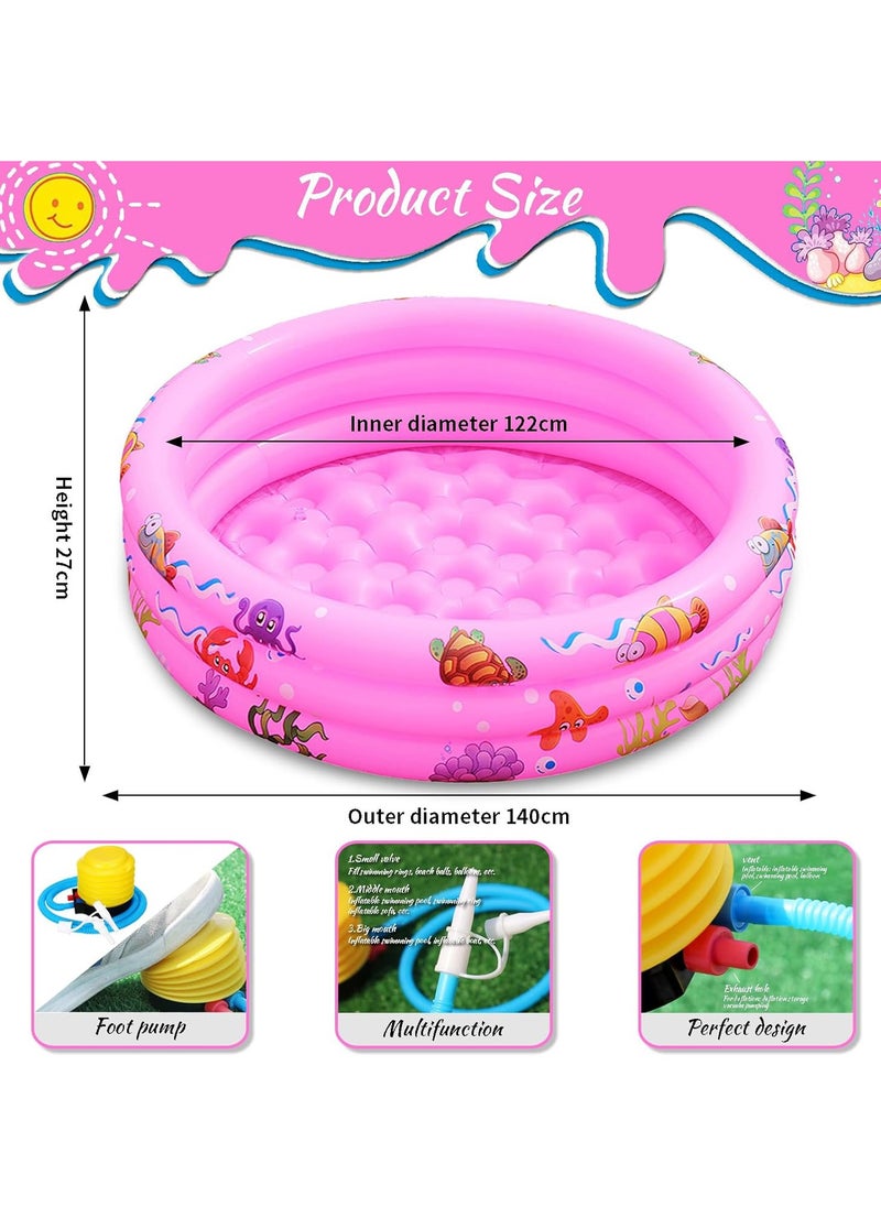 Yoawllty - Swimming Pools for Kids, Round Inflatable Swimming Pool, Portable Children Cartoon Ocean Pool with Little Pump,Kiddie Paddling Pool for Home Outdoor(Pink) - Image 1