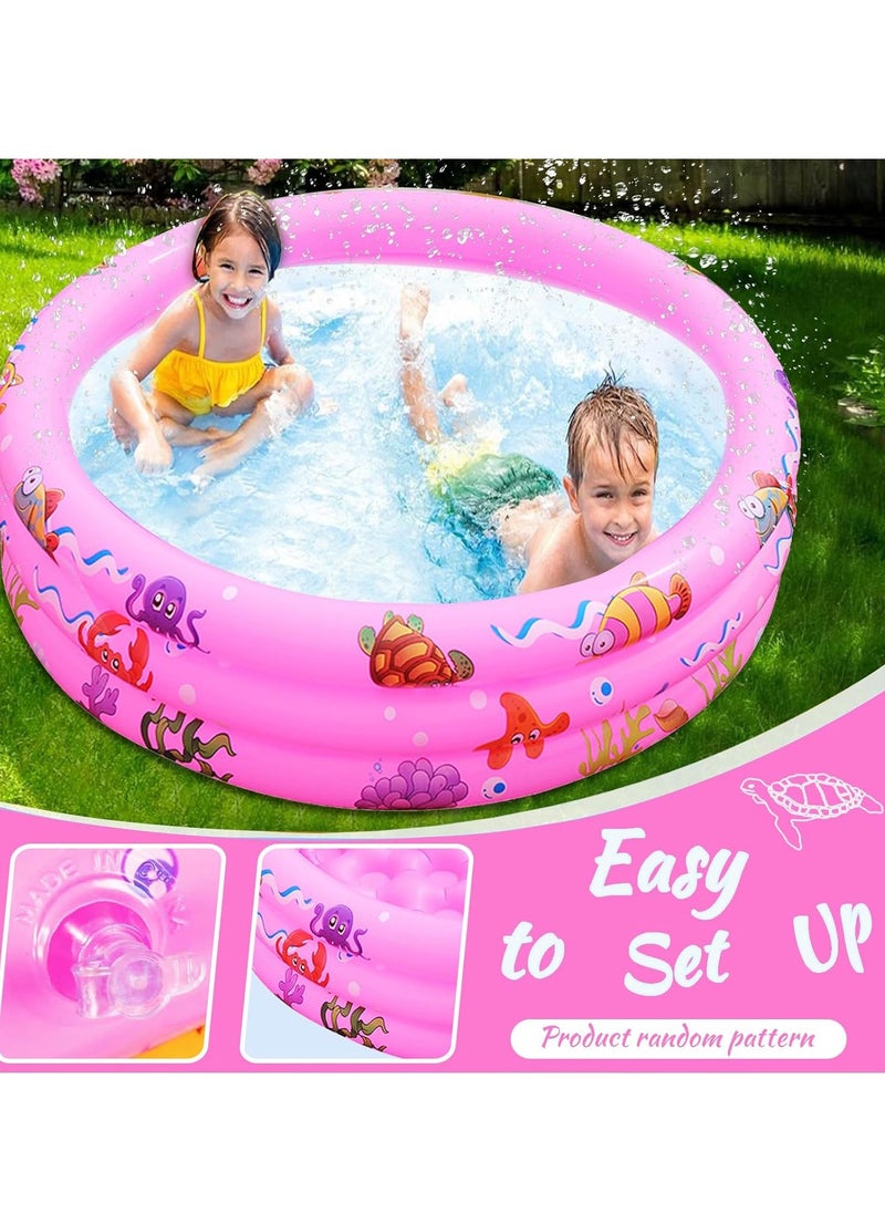 Yoawllty - Swimming Pools for Kids, Round Inflatable Swimming Pool, Portable Children Cartoon Ocean Pool with Little Pump,Kiddie Paddling Pool for Home Outdoor(Pink) - Image 1