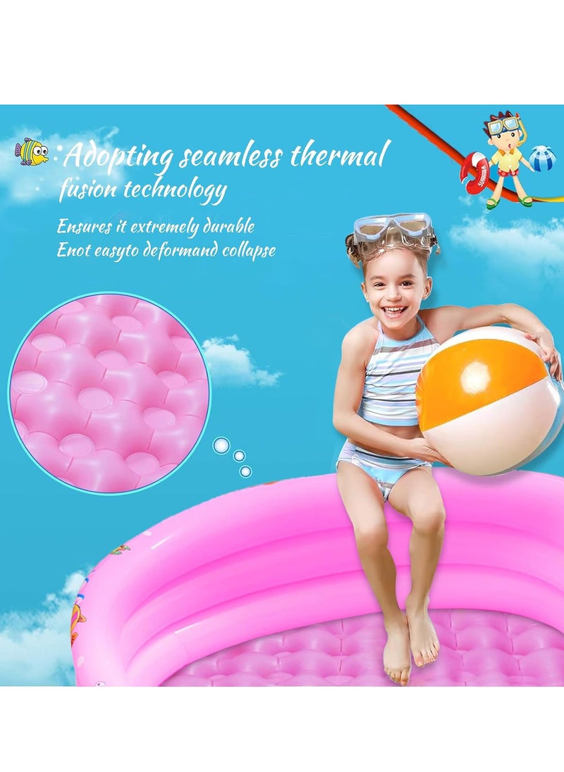 Yoawllty - Swimming Pools for Kids, Round Inflatable Swimming Pool, Portable Children Cartoon Ocean Pool with Little Pump,Kiddie Paddling Pool for Home Outdoor(Pink) - Image 1