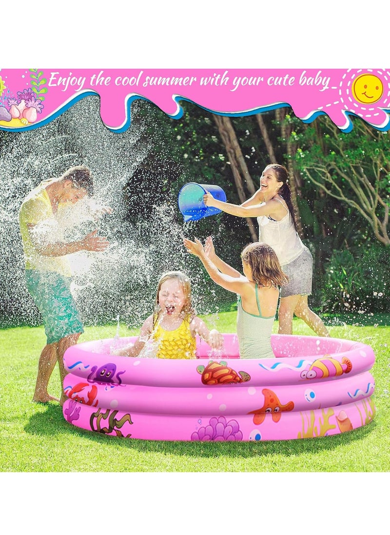 Yoawllty - Swimming Pools for Kids, Round Inflatable Swimming Pool, Portable Children Cartoon Ocean Pool with Little Pump,Kiddie Paddling Pool for Home Outdoor(Pink) - Image 1