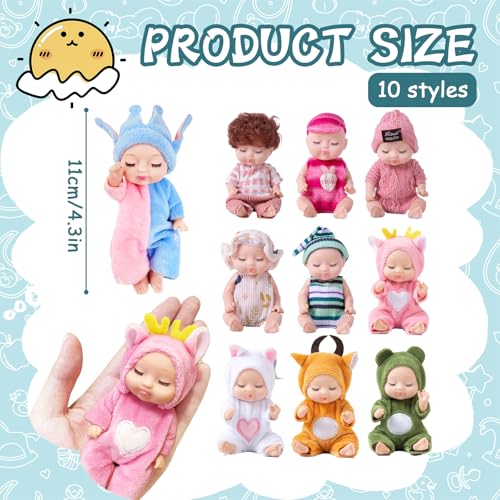 Haawooky 10 Pcs Mini Baby DollsCute Tiny Baby Doll Gifts for KidsLifelike Realistic Small Baby Dolls for Girls Boys and Kids Big Easter Birthday Gift - Image 5