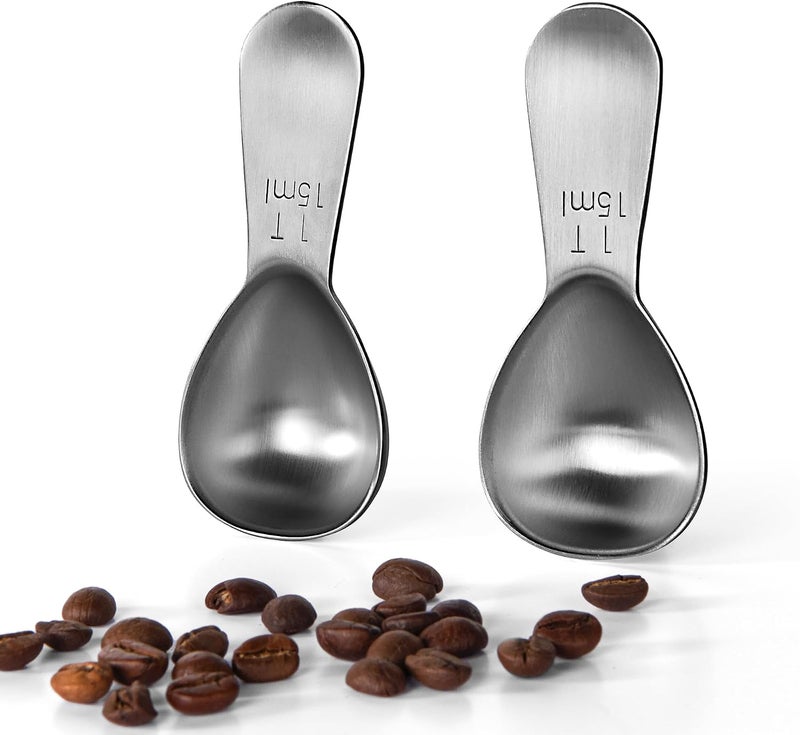 U-Taste Coffee Scoops Set of 2: 30ml 304 Stainless Steel Measuring Spoon 2 Tablespoon, Short Handled Metal Measurement Scooper for Ground Coffee, Bean, Powder, Espresso in Bottle (Silver, 1Tbsp/15ml) - Image 1