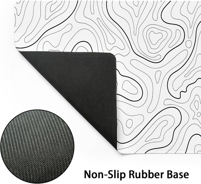 aportt White Topographic Contour Gaming Mouse Pad XL Geographic Map Lines Minimalist Extended Large Mat Mousepad Desk Pad Non-Slip Rubber Base Stitched Edge Long Keyboard Pad for Computer,31.5×11.8 Inch - Image 3