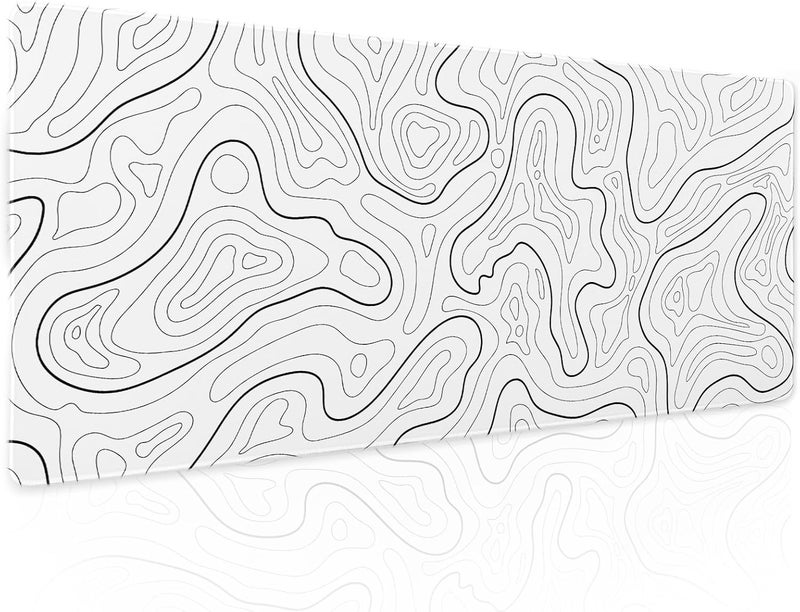 aportt White Topographic Contour Gaming Mouse Pad XL Geographic Map Lines Minimalist Extended Large Mat Mousepad Desk Pad Non-Slip Rubber Base Stitched Edge Long Keyboard Pad for Computer,31.5×11.8 Inch - Image 1