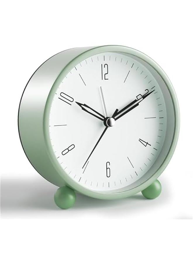 HOOKOR Durku Alarm Clock, 4 inch Super Silent Non Ticking Small Clock with Night Light, Battery Operated, Simple Design, Old Fashioned Style Sage Decor, for Bedroom, Bedside, Desk, Adult, Kid Gift (Green)  - Image 1