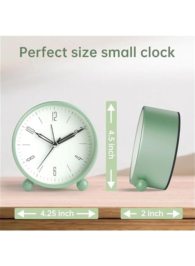 HOOKOR Durku Alarm Clock, 4 inch Super Silent Non Ticking Small Clock with Night Light, Battery Operated, Simple Design, Old Fashioned Style Sage Decor, for Bedroom, Bedside, Desk, Adult, Kid Gift (Green)  - Image 2